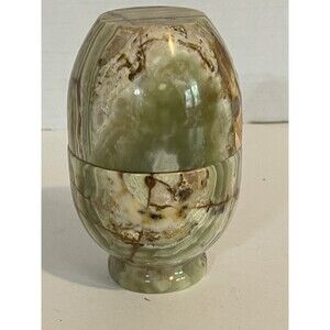 Vtg Green Calcite Egg Shaped Trinket Box Jewelry Keepsakes Hand Carved Stone